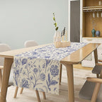 Monochrome Sketch Flowers Table Runner, Seasonal Spring Fall Plants Blue Florals Dinner Runner for Home Kitchen Dining Table Party Holiday Decoration 13"x60"