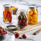 [6 Pack] 32 oz. Wide-Mouth Glass Mason Jars with Metal Airtight Lids and Bands 1 quart Large for Canning, Preserving, & Meal Prep