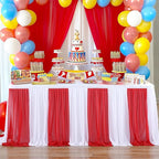 Reb and White Striped Table Skirt for Rectangle Tables or Round Tables for Carnival Circus Party 14ft Tulle Tutu Table Cloths Cover for Birthday Party Baby Shower Table Decorations