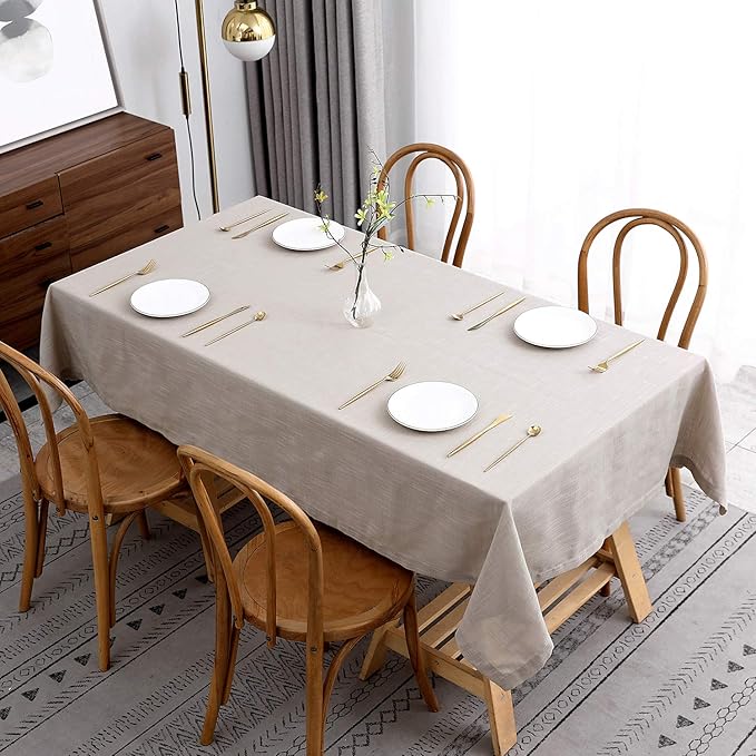 maxmill Lux Faux Linen Table Cloth with Slubby Texture Wrinkle Resistant Anti-Shrink Soft Tablecloth for Kitchen Dining Tabletop for Buffet Banquet Parties Event Dinner Rectangle 52 x 70 Inch Natural
