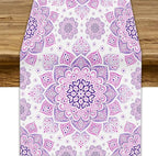 Purple Pink Mandala Table Runner, Traditional Indian Boho Mandala Flowers Print Table Runne for Kitchen Dining Table Office Wedding Party Holiday Home Decor, 13x70inch