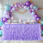 PARTISKY Lavender Purple Tulle Curly Willow Table Skirt for Rectangle Table 6ft, Ruffle Tutu Table Cloth for Girls Boys Baby Shower,Mermaid Birthday Party