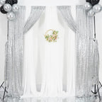 Poise3EHome Silver Sequin Backdrop Curtains,2ft x 8ft Sequin Photography Backdrop Curtain 2 Panels for Party Decoration