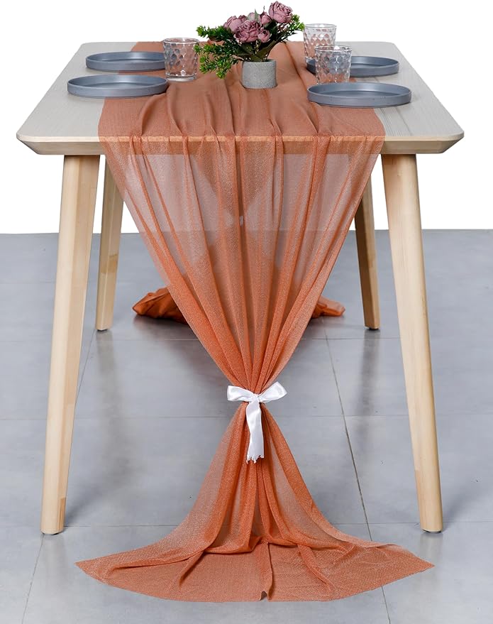 MDS Halloween Chiffon Table Runner - 25 Pack, 29 x 120 Inches, 10ft Each - Sheer Spooky Table Runners for Haunted House Parties, Trick-or-Treat Tables, Witchy Décor, Wedding & Events - Coral Peach