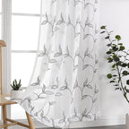 VISIONTEX Sheer Curtains 108 Inch Length 2 Panels, Decor Iron Grey Vine Leaves Embroidery on White Voile Pair, Accent Semi Window Drapes for Kitchen, Living Room and Bedroom, 54" W x 108" L