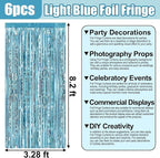 6 Pack Light Blue Foil Fringe Curtain Backdrop, 3.28Ft x 8.2Ft Metallic Tinsel Foil Fringe Streamer Curtains for Photo Booth,Birthday, Christmas Day, New Year, Wedding Party Decorations