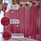 10ft x 10ft Burgundy Backdrop Curtains, Wrinkle-Free Sheer Chiffon Fabric Photo Backdrop Drapes for Wedding Arch Party Ceremony Stage Photography Decorations