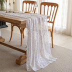 Silvery Snowflake Metallic Print Tulle Christmas Table Runner, Seasonal Winter Kitchen Dining Table Decoration for Home Party Decor 35x120 Inch(Off White)