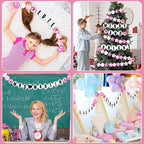 Giant Friendship Bracelet Garland Kit, DIY Birthday Banner with Letters Ball Jumbo Customizable Friendship Bracelet Decor for Halloween Christmas Wedding Party(White, Pink)