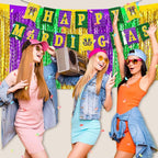 6 Pack 29x108 Inch Gold Green Purple Wave Foil Fringe Table Skirts Metallic Banner for Tinsel Streamer Garland Backdrop for Parade Floats Wedding, Mother's Day, Birthday Mardi Gras Party Decorations