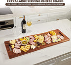 36" Large Acacia Wood Charcuterie Board with Handles - Extra Long Wooden Serving Cheese Boards - Rectangular Serving Platter for Meat Steak, Cracker Appetizers, Fruit Decorative Display Party