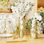 Arch Wedding Table Numbers 1-20 with Stands, Elegant Gold Number 5.5 x 7” Arch Acrylic Signs with Holder, Clear Acrylic Table Numbers for Wedding Reception, Anniversary, Party, Events