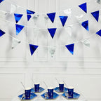 Royal Blue Silver Party Decorations Navy Blue Triangle Pennant Banner Flag Metallic Fabric Bunting Garland for Birthday Graduation Wedding Retirement Nautical Ahoy Achor Pirate Theme Party Supplies