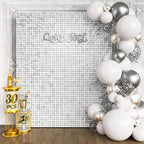 Qcity Matte White Sequin Wall Backdrop 30PCS, Black Back Not See-Through Design, Square Sequin Glitter Backdrop Panel, Perfect for Outdoor Events, Birthdays, Wedding and Party Decoration