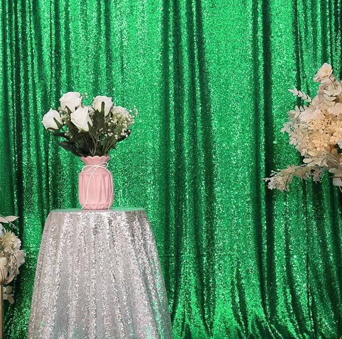 Eternal Beauty Green Sequin Backdrop, 6x8 Ft Glitter Background Curtains for Shimmer Photography Party Wedding Birthday Back Drop Decor
