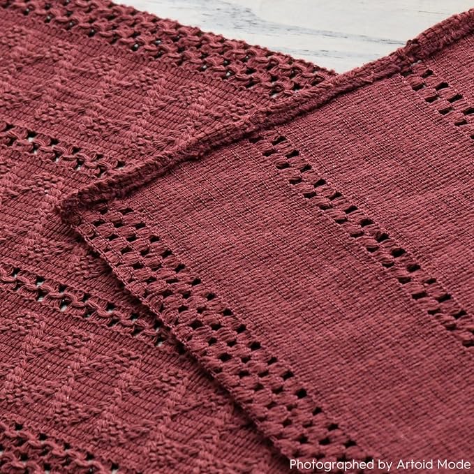 Artoid Mode Red Farmhouse Woven Rustic Hollow Table Runner, Seasonal Holiday Hollow Kitchen Dining Table Decoration for Home Party Decor 12x72 Inch
