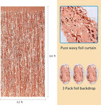 Wavy Fringe Curtain - Rose Gold, 3.3 ft x 6.6 Feet, Pack of 3 | Party Decorations, Streamers for Birthday Backdrop