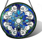 Stained Glass Window Hanging, Boho Style Sun Catchers Diamond Glass Panel Hangings Tiffany Suncatcher Decor for Birthday for Women, Men, Wife, Aunt, and Mom 11.8x11.8 in