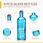 Assorted Blue Glass Bottles with Corks, 6 Pack, 2.5in X 9in, 16oz