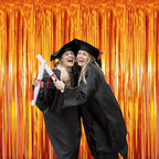 GOER 3.2 ft x 8.2 ft Metallic Tinsel Foil Fringe Curtains Party Photo Backdrop Party Streamers for Birthday,Graduation,New Year Eve Decorations Wedding Decor (3 Packs,Orange)