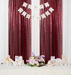 ShinyBeauty Sequin Curtains Panels Burgundy Backdrop Curtain 4 Pieces Photobooth Shimmer Background Glitter Fabric Maroon Christmas Backdrops Party Birthday Wedding Decor (2Ftx8Ft)