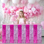 BEISHIDA 2 Pack Hot Pink Pink Table Skirts Party Decorations Purple Metallic Tinsel Foil Fringe Rectangle Round Table Skirts for Girls Birthday Holiday Valentines Party Supplies