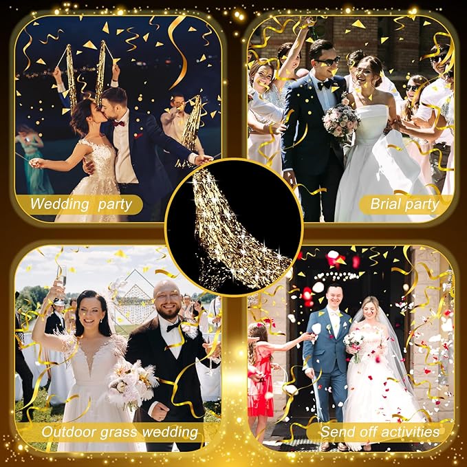50 Pcs Wedding Fairy Wands with Bells Foil Tinsel Ribbon Stick Wands Tinsel Party Streamers with Bell Glittery Bridal Wedding Send Off Ideas Holiday Celebration (Champagne Gold)