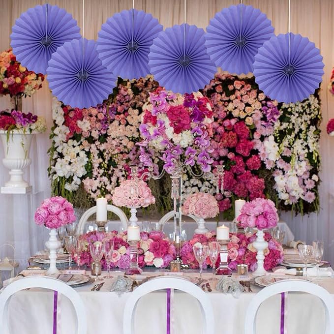 BARTHEW Purple Party Decorations,Purple Bridal Shower Decorations,Halloween Decor Events Accessories,Retirement Decorations Paper Fans Bulk 16in,Anniversary for 30 Color DIY Set(Purple)