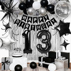 13th Birthday Decorations for Boys Girls, Black Silver Happy Birthday Party Decorations， 13 Year Old Party Supplies with Number 13 Balloons, Banner, Fringe Curtains Kit
