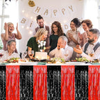 3 Pack 29 x108 Inch Black Red Foil Fringe Table Skirts Metallic Banner for Tinsel Streamer Garland Backdrop for Parade Floats Wedding Thanksgiving Birthday Christmas New Year Party Decoration