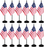 12 Pack USA Desk Flags Set, American US Small Mini Table Office Flags with 12" Solid Black Pole, 8.2 x 5.5 Inches, Home and Office Decoration, Festival Celebrations