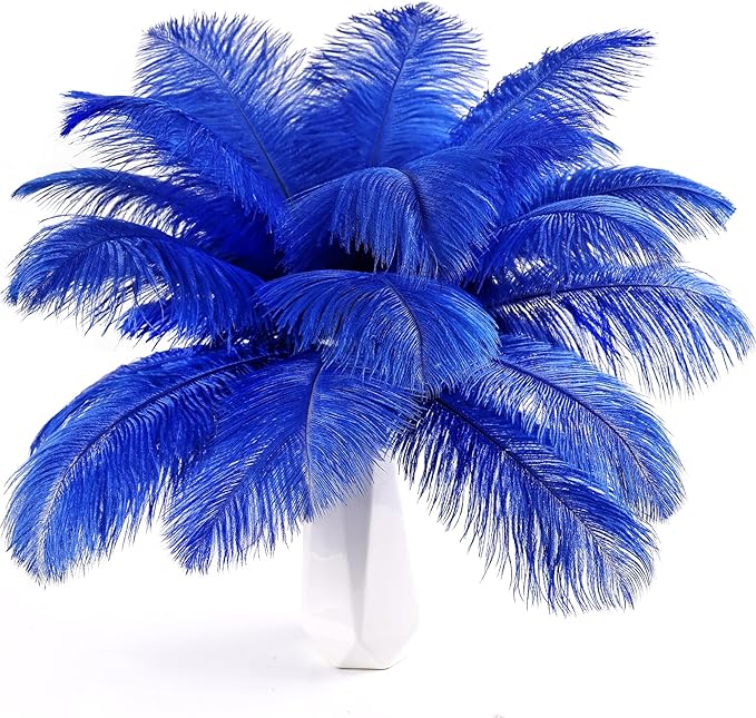 THARAHT Blue Ostrich Feathers 12pcs Natural Bulk 10-12Inch 25cm-30cm for Crafts Wedding Party Centerpieces Easter Gatsbi and Home Decoration Feathers