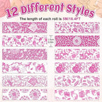Whaline 12 Rolls Pink Floral Washi Tape Chinoiserie Flower Decorative Masking Tape Set Vintage Wrapping Paper Tape for Scrapbook Journal DIY Art Crafts
