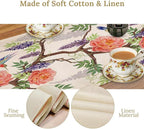 Vintage Bird Flower Table Runner Seasonal Spring Purple Wisteria Garden Plants Lavender Pink Florals Farmhouse Country Kitchen Dinner Runner Dining Table Decoration for Home Party Holiday 13"x120"