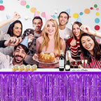 3 Pack 29x108 Inch Purple Foil Fringe Table Skirts Metallic Banner for Tinsel Streamer Garland Backdrop for Parade Floats Wedding Thanksgiving Birthday Christmas Halloween Party Decoration
