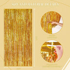 3 Pack Foil Fringe Backdrop - Gold Shiny Tinsel Curtains for Party Decoration/Photo Booth Props - 3.3x8.2 FT Metallic Foil Backdrop for Birthday, Wedding, Graduation, Christmas.