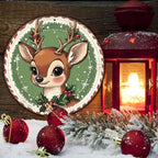 Round Retro Reindeer Metal Tin Sign - Vintage Christmas Decor for Home Coffee Wall - 12 * 12 in