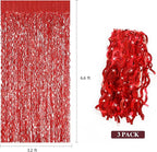 3 Pack Red Backdrop Curtain - CYLMFC 3.3 ft x 6.6 ft Foil Backdrop Curtain Streamers Birthday Decorations for Birthday Party Christmas Graduation Decor