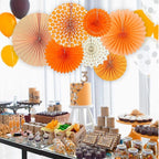 Easy Joy Paper Fans Party Decorations Orange Hanging Paper Fans Sunshine Party Decorations Birthday Wedding Home Classroom Party Hanging Decoration, Set of 7