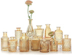 12pcs Glass Bud Vase Set, Small Gold Amber Flower Vases for Centerpieces in Bulk, Mini Vintage Vase for Wedding, Home,Table Decoration