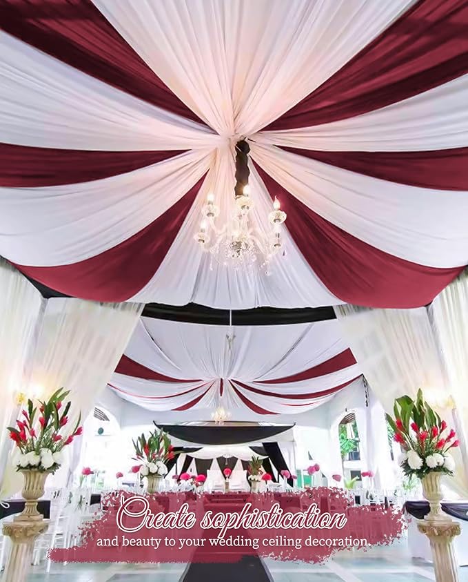 6 Panels Burgundy Wedding Ceiling Drapes 5ftx20ft Ceiling Drapes Chiffon Fabric Arch Draping Sheer Curtains Soft Drapery Draping Wedding Ceiling Decorations for Party Ceremony Stage Swag