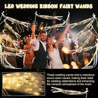 25 Pcs Wedding Wands Ribbon Streamers with 3 Colorful Flashing Modes, Light up LED Silk Fairy Wands, Glow Lace Stick with Bells for Wedding Reception, Graduation, New Year, Birthday Party (Warm White)