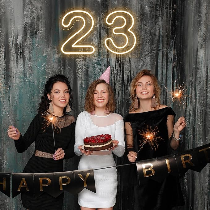Number 3 LED Neon Sign Backdrop Birthday Party Decoration, 11.3" Height Warm White Marquee Numbers Three Light Up Sign for Wedding Anniversary Window Wall Table, Indoor Battery Operated or USB