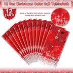 12Pieces Merry Christmas Tablecloth Plastic Christmas Tree Ball Table Cover Rectangle Winter Snowflake Tablecloth for Merry Christmas Holiday New Year Eve Party Decorations Supplies,54x108inch