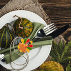 Halatool 8 PCS Thanksgiving Day Turkey Napkin Ring Funny Metal Festival Napkin Holders for Dinner Table Party Decoration
