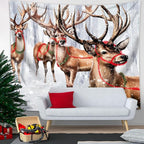 QGHOT Winter Tapestry Wall Hanging Winter Forest Backdrop Christmas Snowy Deer Wall Decor Snow Elk Tapestries for Bedroom Living Room Dorm Party Decoration, Large