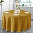 Biscaynebay Textured Fabric Christmas Round Table Cloth 90", Gold Water Resistant Washable Folding Table Covers for Dining, Kitchen, Wedding, Parties Machine Washable