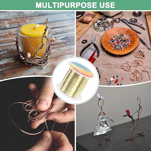 2-Rolls 0.2mm Jewelry Wire, 32 Gauge 328FT Craft Wire Copper Beading Wire for Jewelry Making/Planting/Weaving/DIY Crafting, Soft Metal Wires [100M, Light Golden]