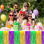 6 Pack 29 x108 Inch Gold Green Purple Wave Foil Fringe Table Skirts Metallic Banner for Tinsel Streamer Garland Backdrop for Parade Floats, Mother's Day, Easter, Wedding, Birthday Party Decoration