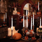 12 Pack Halloween Taper Candles - 10 Inch White Ghost Face Smokeless Candles, Long-Lasting 7+ Hour Burn, Premium Wax for Spooky Decor & Parties